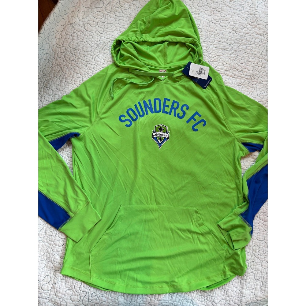 Seattle Sounders Men's Neon Green‎ Performance Soccer MLS Hoodie Size Large
